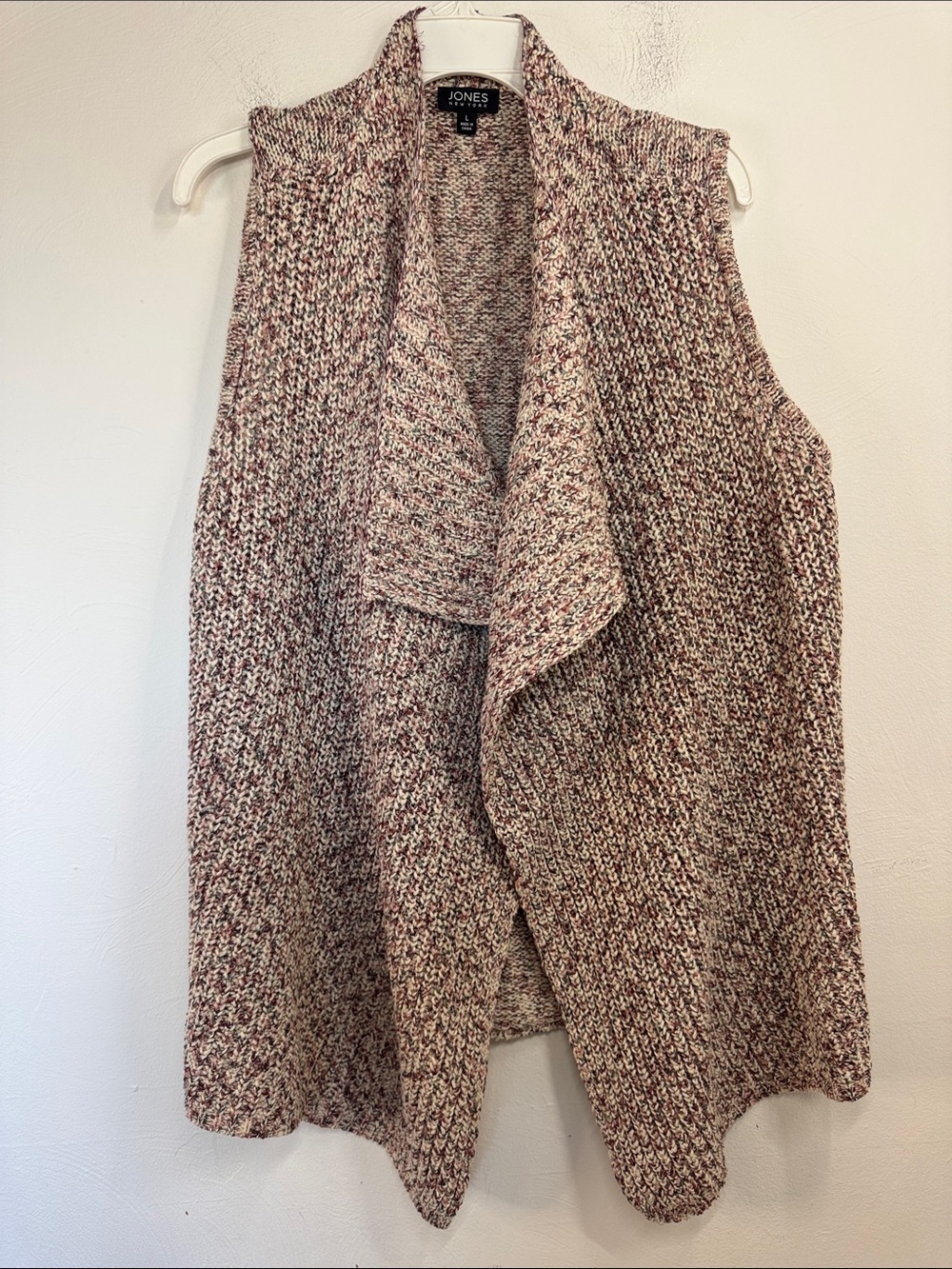 Jones New York Marled Cream and Brown Knit Sleeveless Drape Cardigan Office